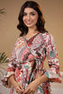 Women Tropical Printed Bell Sleeves Pure Cotton Wrap Midi Ethnic Dress